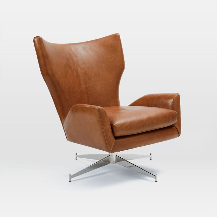 west elm wood armed swivel chair