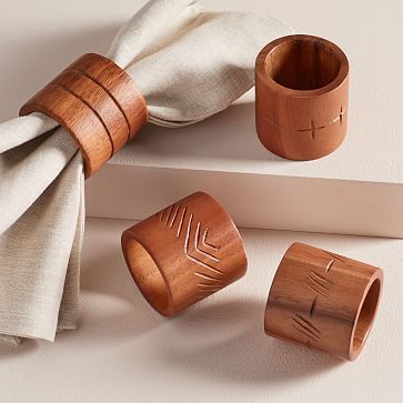 Artisan Crafted in India Pack of 4 VKS handicraft Handmade Wood Napkin Ring Set with Napkin Rings 