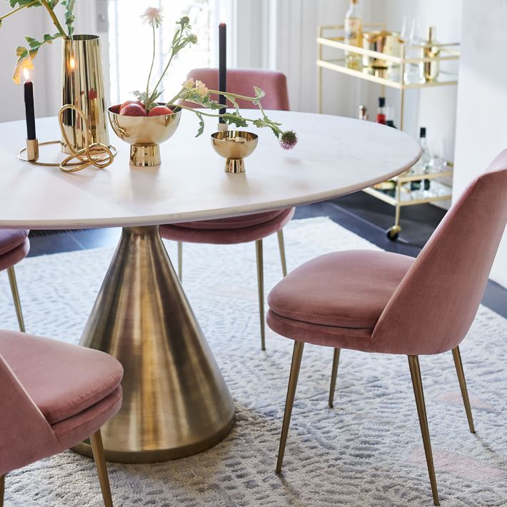 west elm kitchen and dining chairs with velvet upholstery