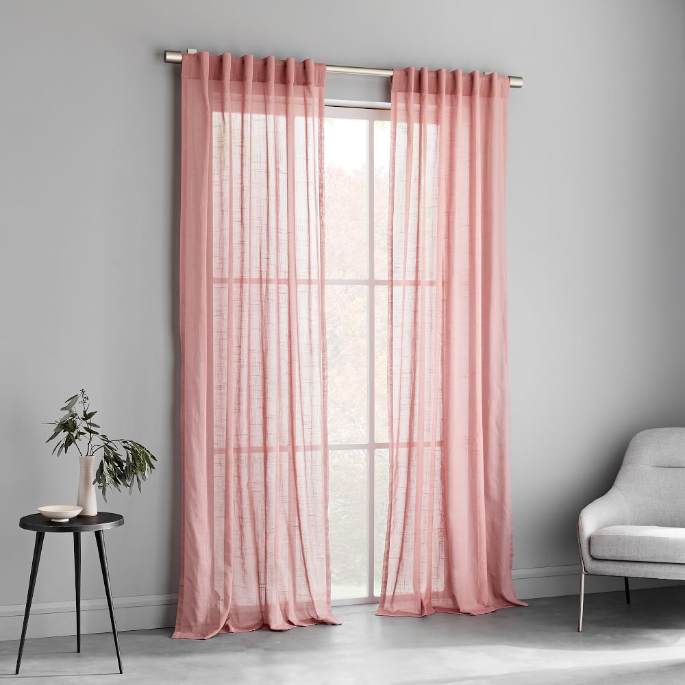 Sheer Crosshatch Curtains (Set of 2) - Pink Stone | West Elm