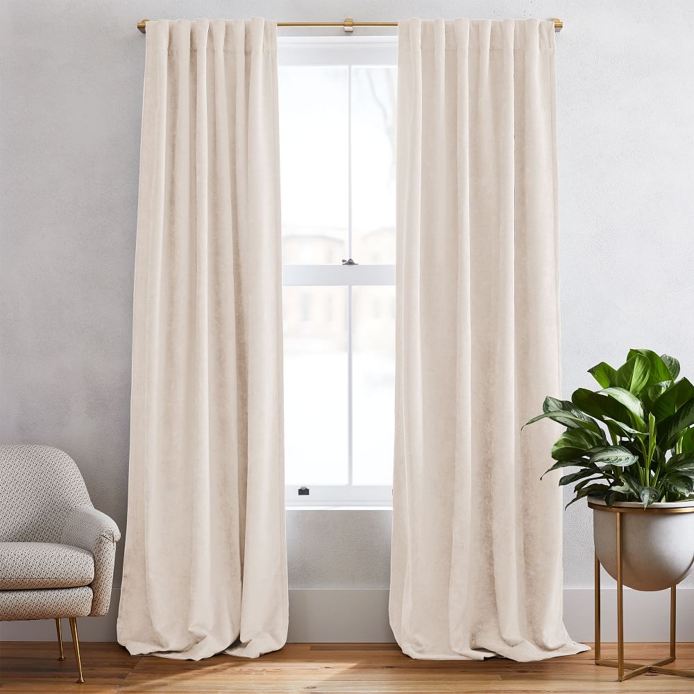 Worn Velvet Curtain Alabaster West Elm