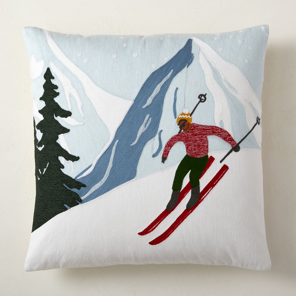 Embroidered Skier Pillow Cover | West Elm