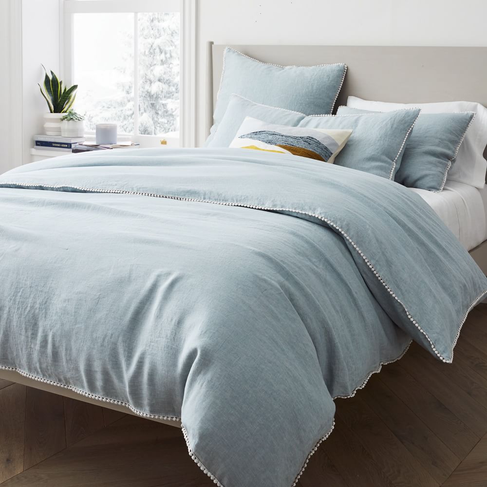 Open Box European Flax Linen Pom Pom Duvet Cover & Shams West Elm