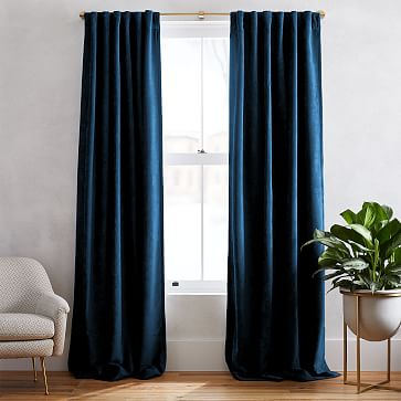 Worn Velvet Curtain with Cotton Lining, Regal Blue, 48
