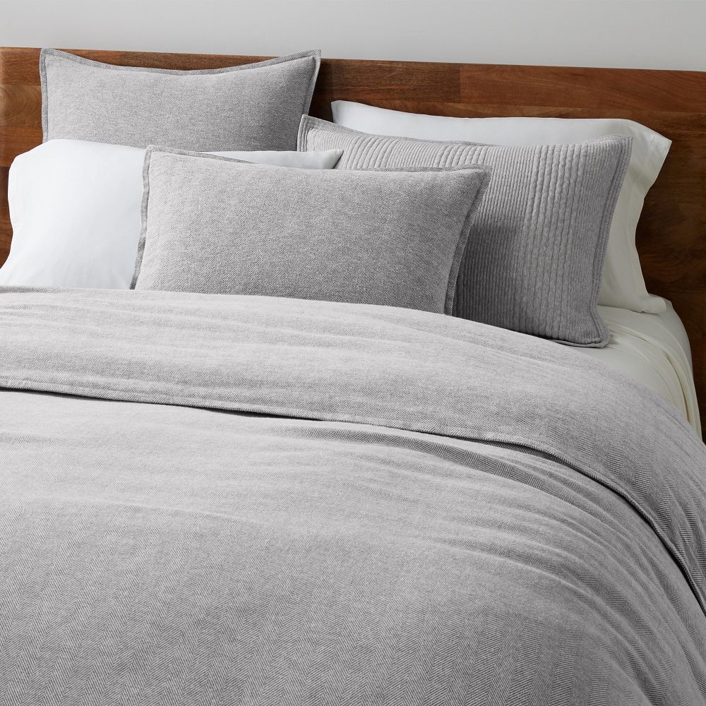 Organic Flannel Herringbone Duvet & Shams, Medium Gray West Elm