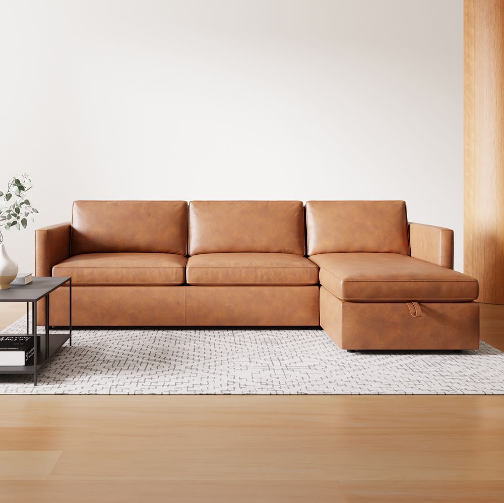 Harris Leather 2-Piece Sleeper Sectional w/ Storage Chaise (104 ...