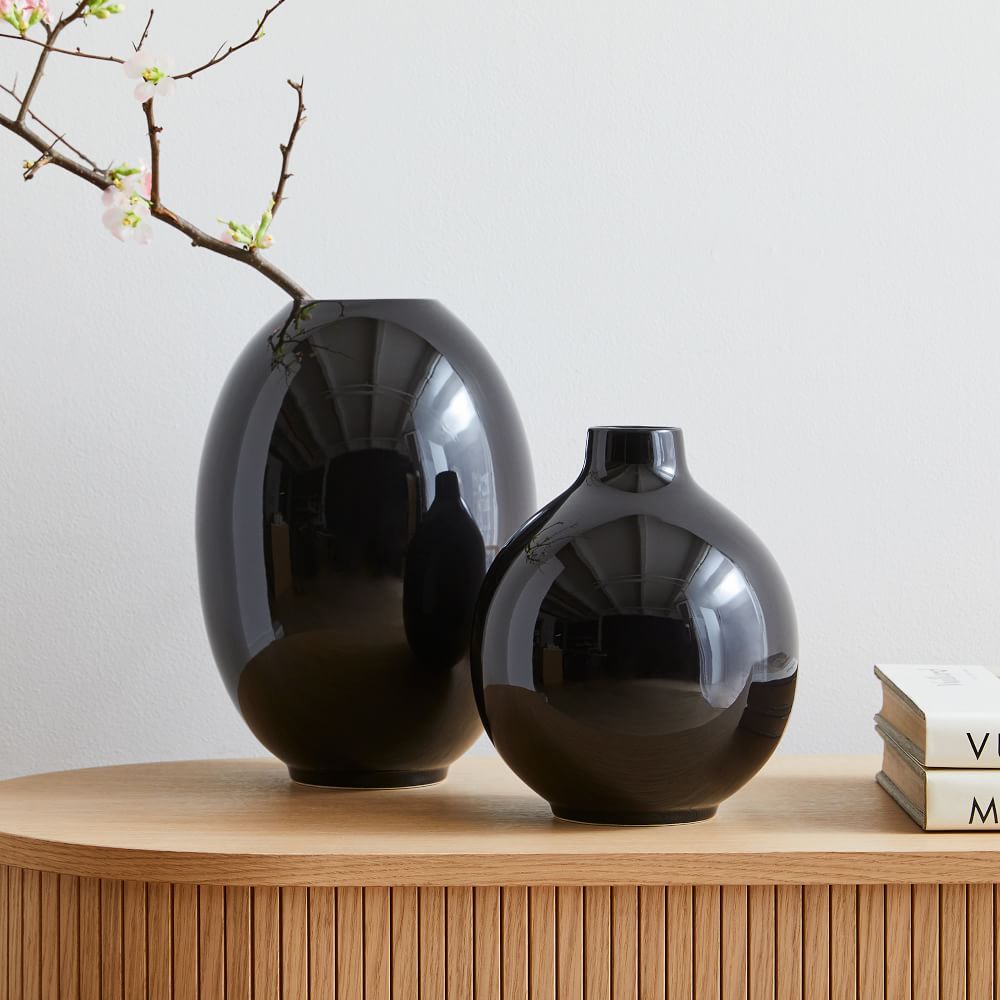 Glossy Black Ceramic Vases West Elm