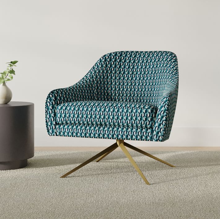 west elm blue swivel chair