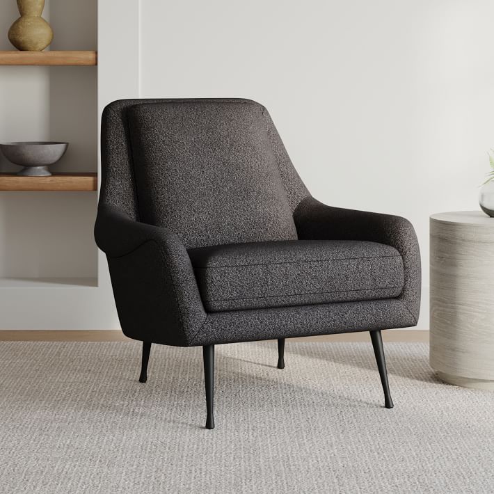 Lottie Chair Poly Black/White, Luxe Boucle, Dark Pewter West Elm