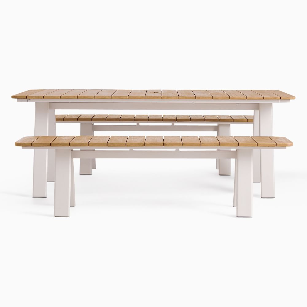 Halden Outdoor Dining Table (76") & Benches (67") Set Haze West Elm
