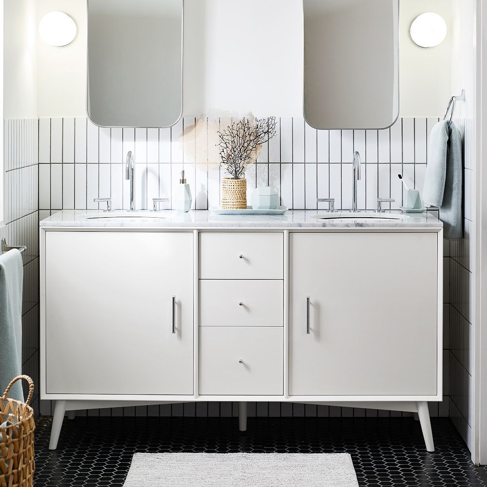 Mid-Century Double Bathroom Vanity (63") - White | West Elm