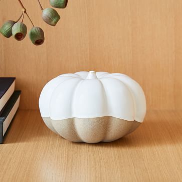 Half Dipped Pumpkin Objects, White, Ceramic, Large