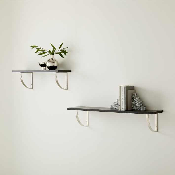 Linear Black Lacquer Wall Shelves with Arch Brackets West Elm