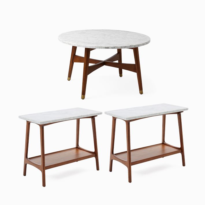 Reeve MidCentury Round Coffee Table & 2 Side Tables Set Modern
