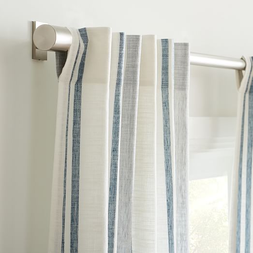 Textured Luxe Stripe Linen Curtain Arctic Blue West Elm