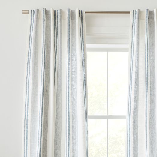 Textured Luxe Stripe Linen Curtain Arctic Blue West Elm