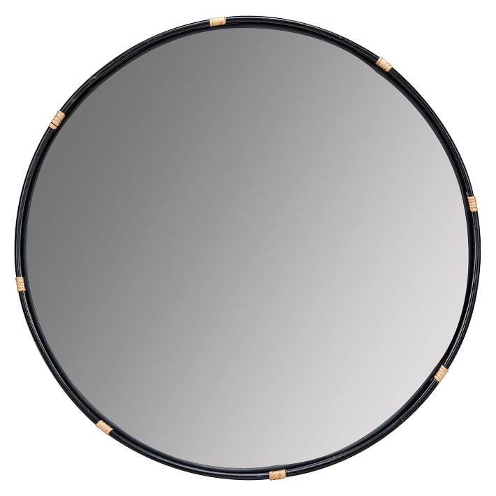 Round Black Rattan Mirror 33.5" West Elm