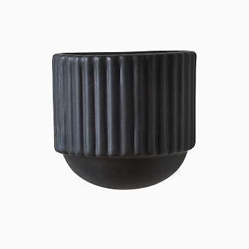Fluted Ceramic Wallscape Planter, 3.6'', Black