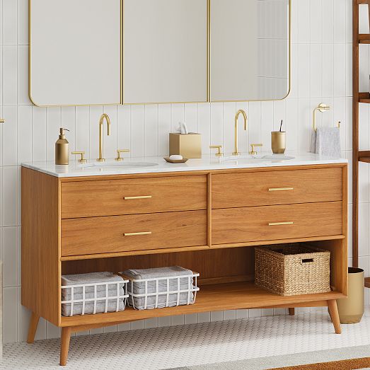 Mid-Century Open Storage Double Bathroom Vanity (63") - Acorn | West Elm