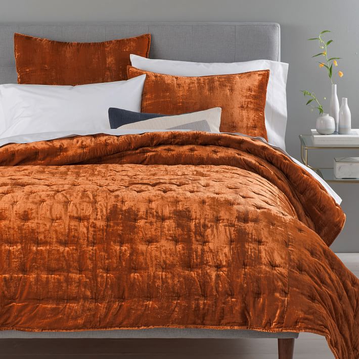 Lush Velvet Tack Stitch Quilt & Shams | West Elm