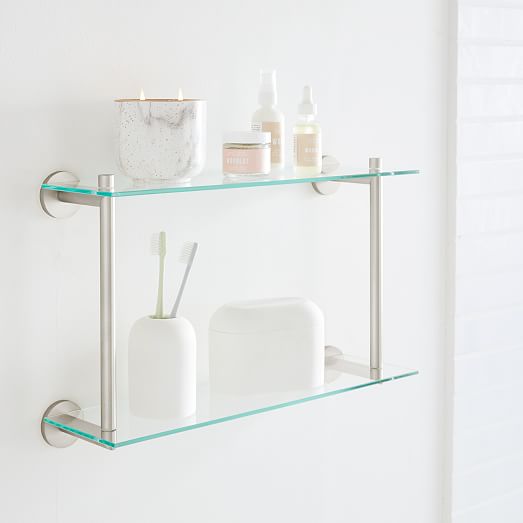 Modern Overhang Double Glass Bathroom Shelf Clearance West Elm