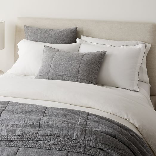 European Flax Linen Box Stitch Quilt & Shams West Elm
