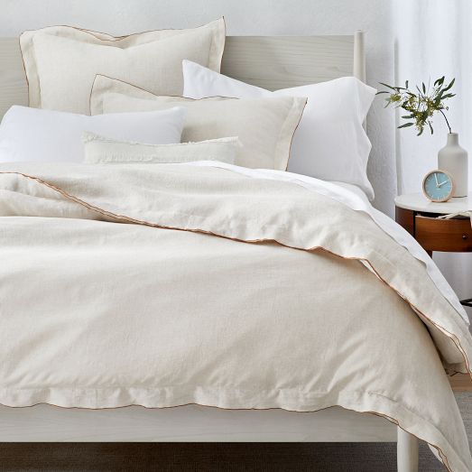 Open Box: Belgian Linen Merrow Edge Duvet Cover & Shams - Flax ...