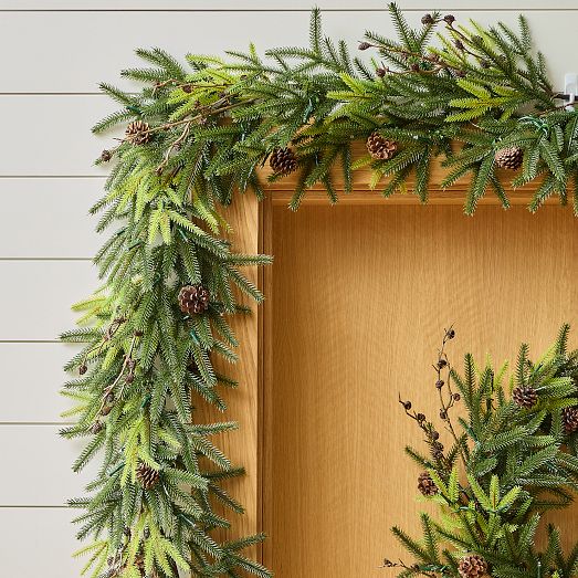 PreLit Faux Woodland Pine Wreath & Garland West Elm