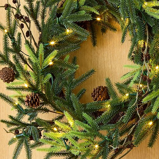 Pre-Lit Faux Woodland Pine Wreath & Garland | West Elm