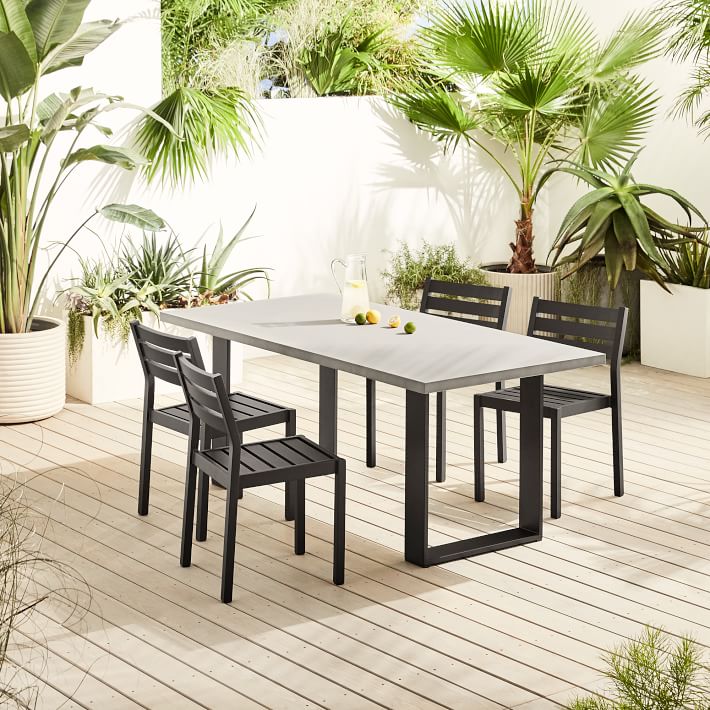 Portside Concrete Outdoor Dining Table (72") & Portside Aluminum Dining