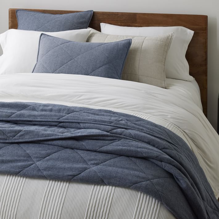 Organic Flannel Herringbone Coverlet & Shams | West Elm