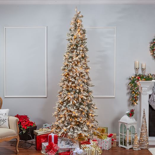 Narrow Flocked Pencil Pine Christmas Tree - 7.5' | West Elm