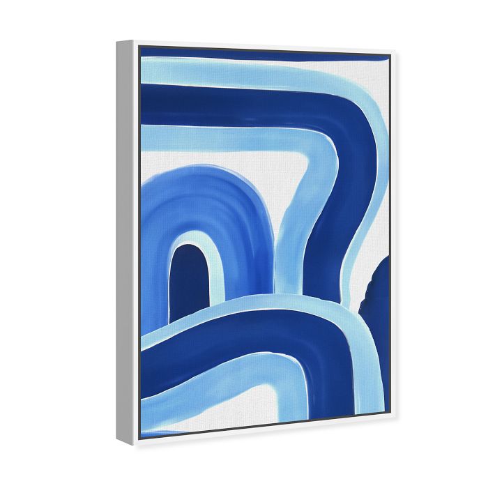 Blue Layered Curves Framed Canvas Wall Art | West Elm