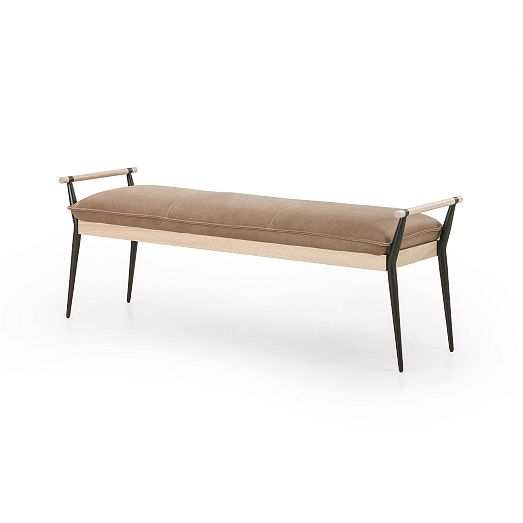 Oak & Stainless Steel Leather Bench (59