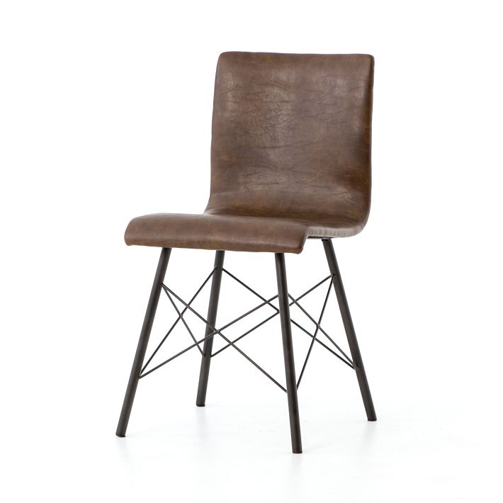 Sloped Faux Leather & Iron Dining Chair West Elm