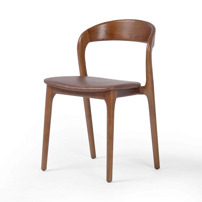 Scooped Ash Wood Leather Dining Chair | West Elm