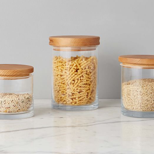 Smooth Wood Top Glass Canisters | West Elm