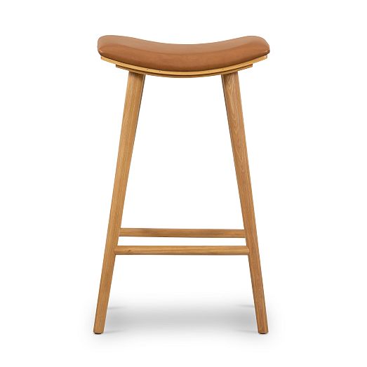 Oak Wood Leather Saddle Bar & Counter Stools West Elm