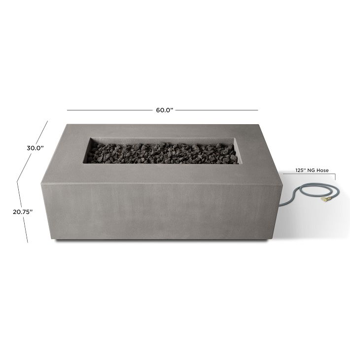 Tall 60" Rectangle Outdoor Concrete Fire Table West Elm