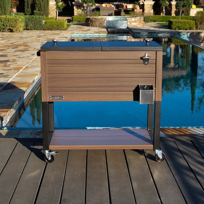 Permasteel 80 Qt. Wood Grain Rolling Patio Cooler | West Elm