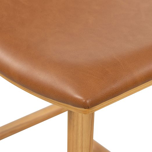 Oak Wood Leather Saddle Bar & Counter Stools West Elm
