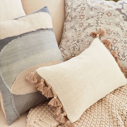 Two-Tone Chunky Linen Tassels Pillow Cover | West Elm