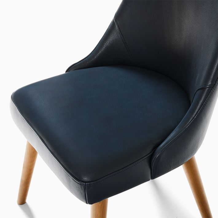 Mid-Century Leather Dining Chair - Wood Legs | West Elm