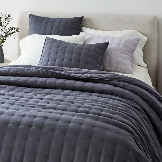 European Flax Linen Tack Stitch Quilt & Shams | West Elm