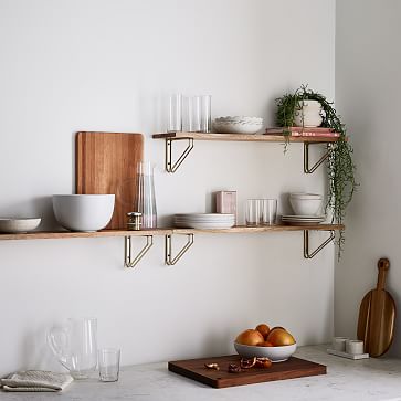 Linear Raw Mango Wood Wall Shelves with Parallel Brackets | West Elm