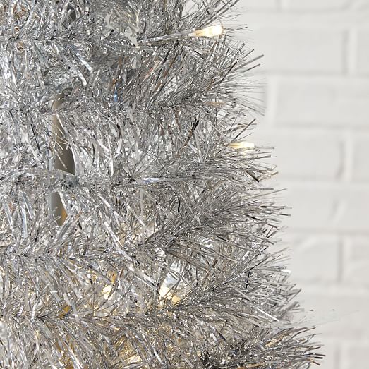 LED PopUp Tinsel Christmas Tree Silver West Elm