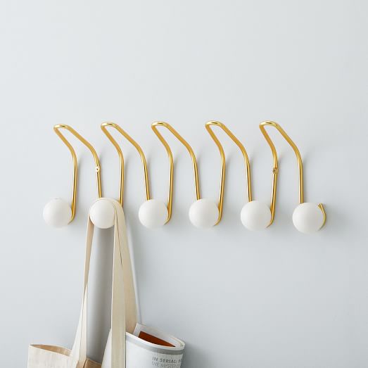 Geometric Wall Hooks Brass/White West Elm