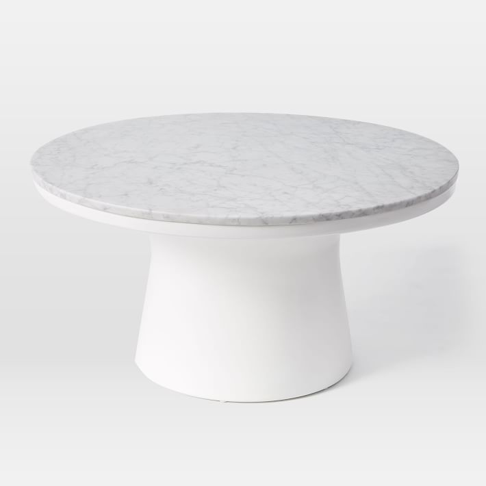 MarbleTopped Pedestal Coffee Table White Marble/White Modern