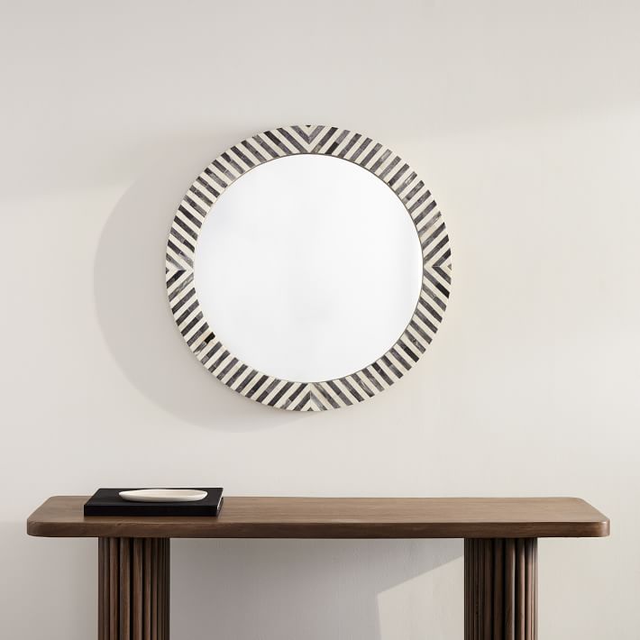 Parsons Gray Bone Inlay Round Mirror 30" West Elm