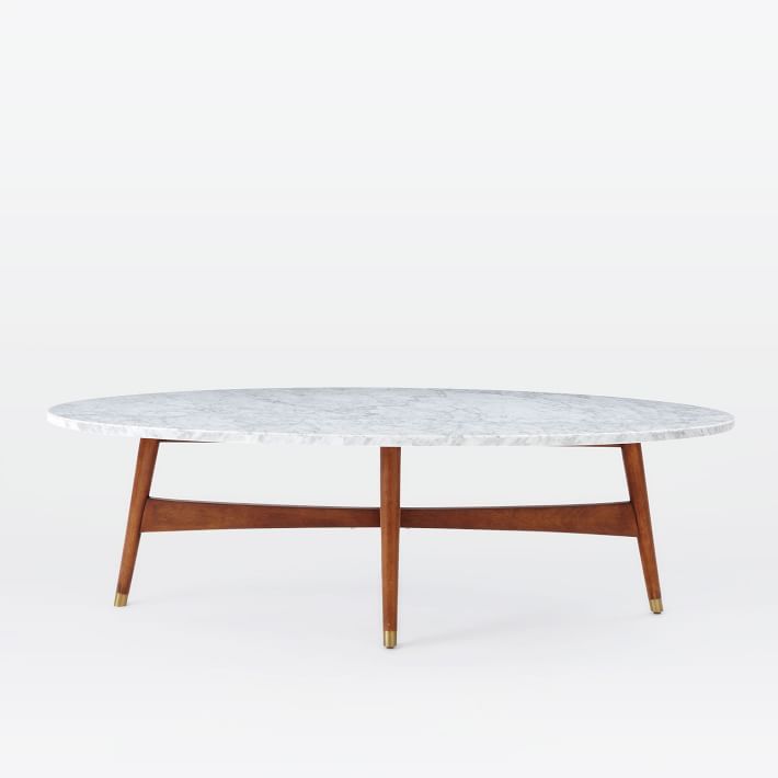 Reeve MidCentury Oval Coffee Table Marble Top Modern Living Room